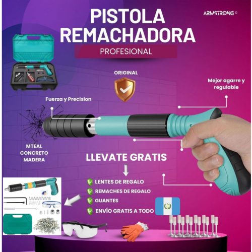 Pistola Remachadora de Clavos + Estuche con Guantes+Gafas Protectoras+Clavos Regalo 🎁