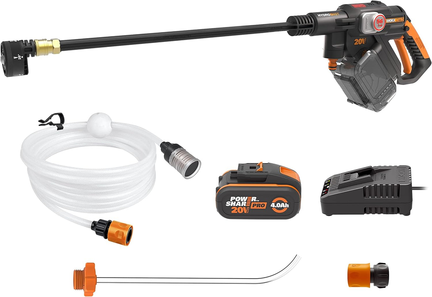 HIDROLIMPIADORA WORX NITRO HYDROSHOT 20V - MOTOR BRUSHLESS 56 BAR CON BATERÍA 4.0Ah Y CARGADOR